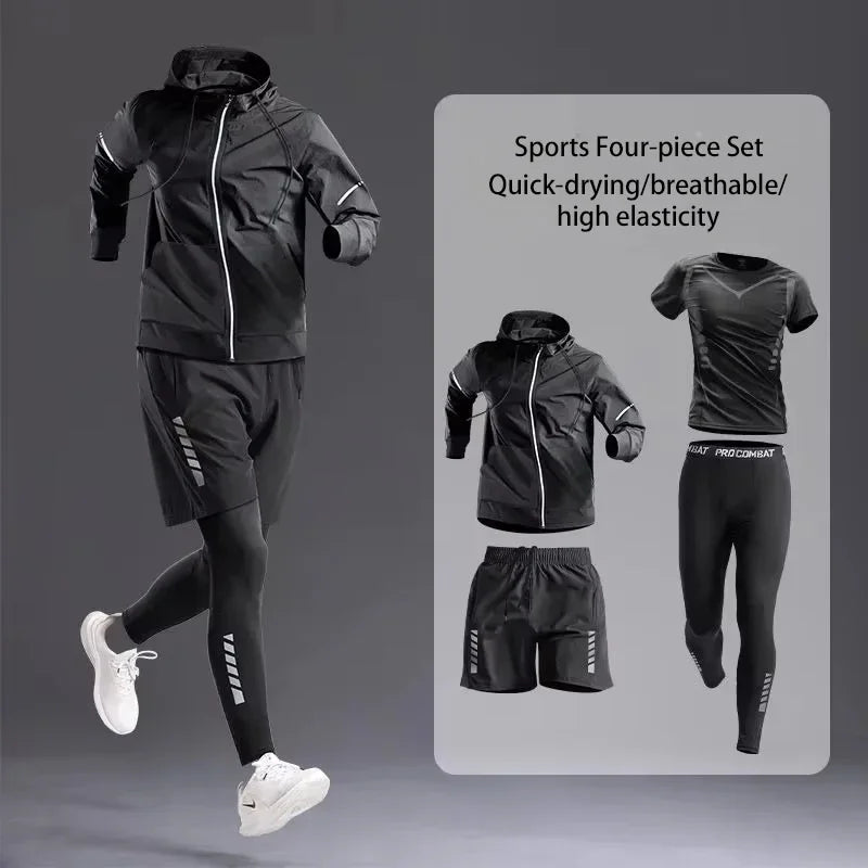 Novo terno esportivo masculino 1-5 pçs terno para todas as estações correndo ciclismo fitness roupas de secagem rápida jogging treinamento conjunto de terno de pista masculino