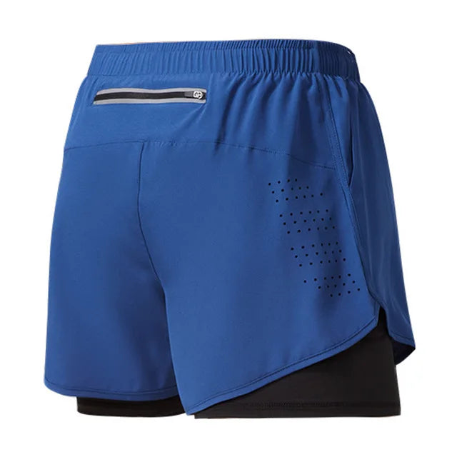 Calções de corrida masculinos de secagem rápida fitness preto dupla camada shorts masculino novo esporte treino treinamento musculação calças curtas