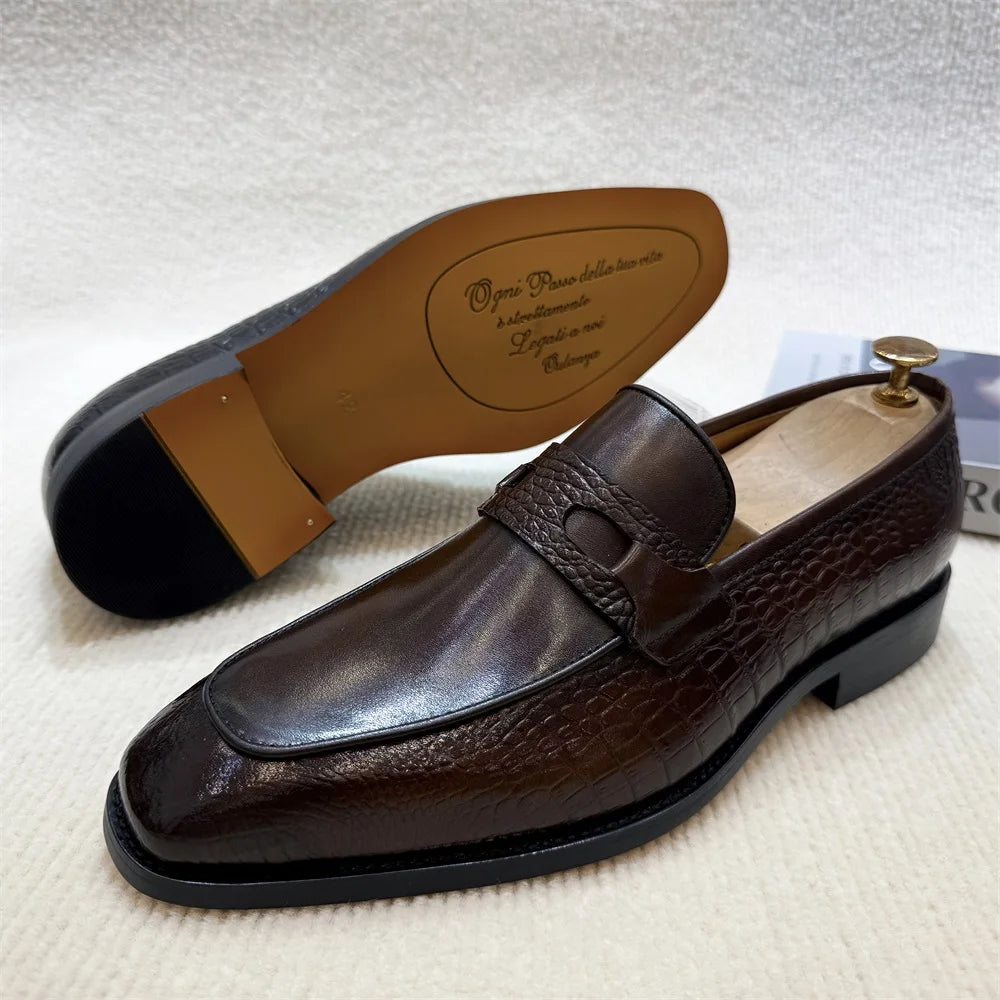 Sapatos Sociais de Couro Legítimo com Estampa de Crocodilo