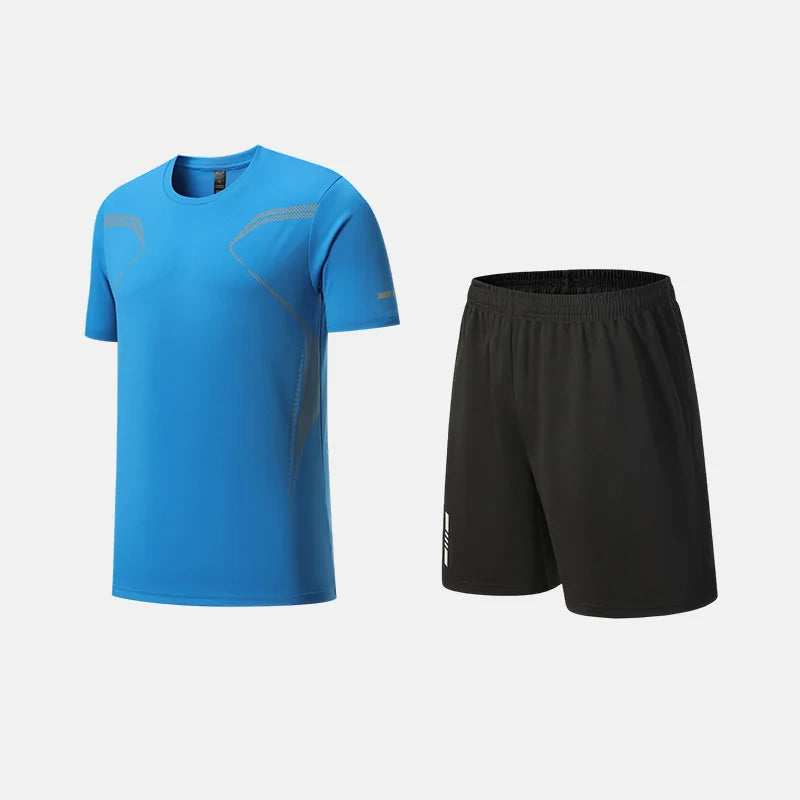Roupas de Fitness em Tecido de Seda Gelada, Camiseta de Secagem Rápida para Homens, Conjunto de Camiseta de Manga Curta e Shorts para Treino Esportivo
