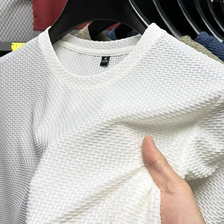 Camiseta de verão em malha de bambu e seda gelada