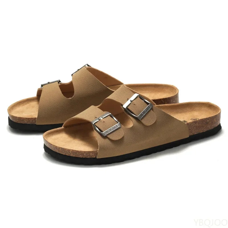 Chinelo de couro com fivela