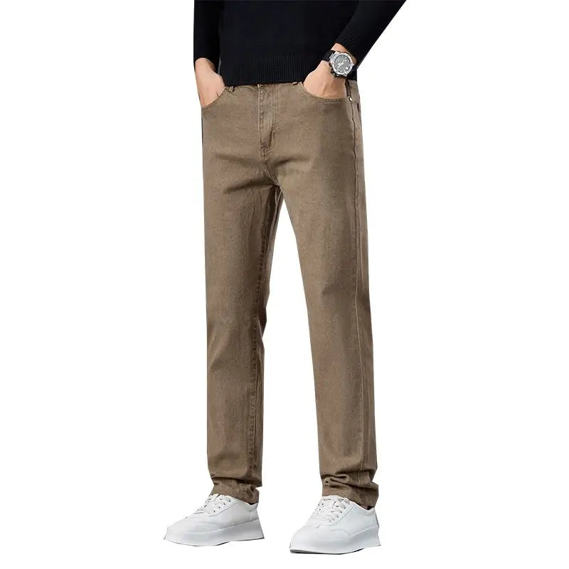 Calças Jeans Sólida Clássica Slim