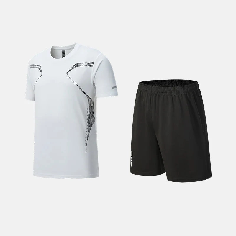 Roupas de Fitness em Tecido de Seda Gelada, Camiseta de Secagem Rápida para Homens, Conjunto de Camiseta de Manga Curta e Shorts para Treino Esportivo