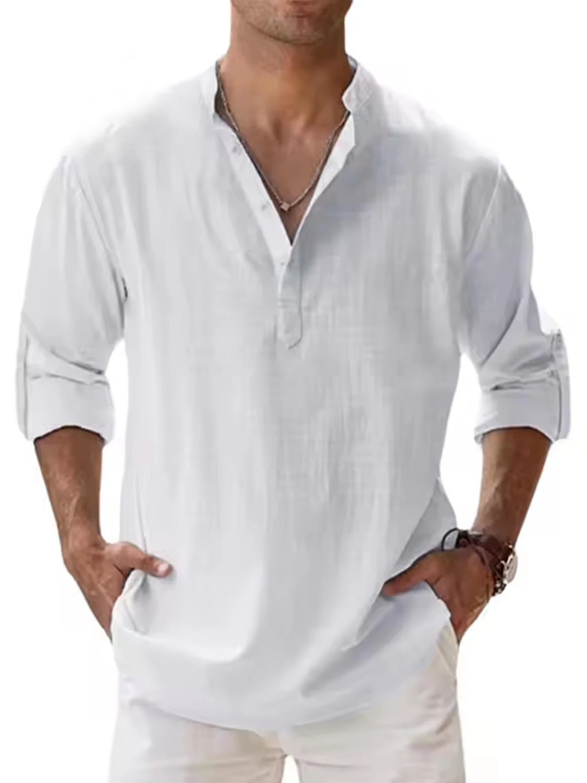 Camisa Henley Algodão e Linho