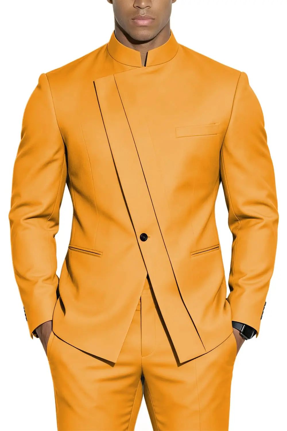 Terno com Gola Alta Estilo Chinês Slim-Fit