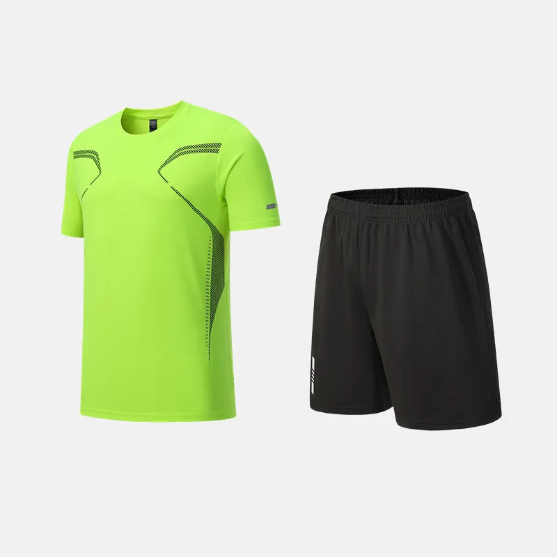 Roupas de Fitness em Tecido de Seda Gelada, Camiseta de Secagem Rápida para Homens, Conjunto de Camiseta de Manga Curta e Shorts para Treino Esportivo