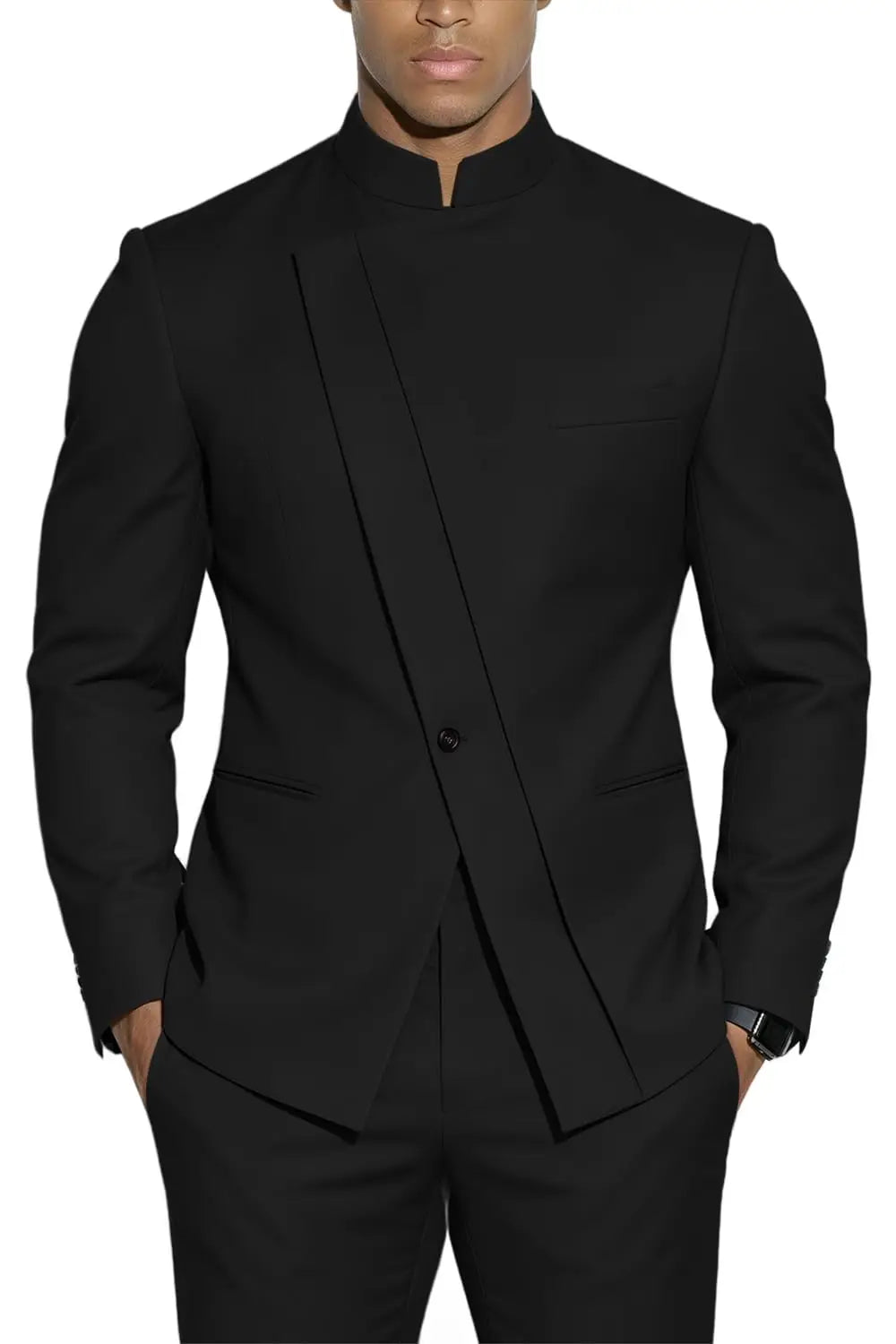 Terno com Gola Alta Estilo Chinês Slim-Fit