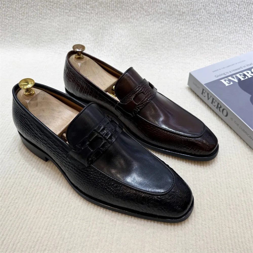 Sapatos Sociais de Couro Legítimo com Estampa de Crocodilo