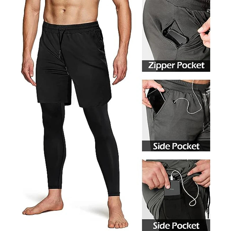 Calças esportivas masculinas 2 em 1 treinamento atlético treino esportivo treino masculino jogging calças ginásio de fitness correndo calças