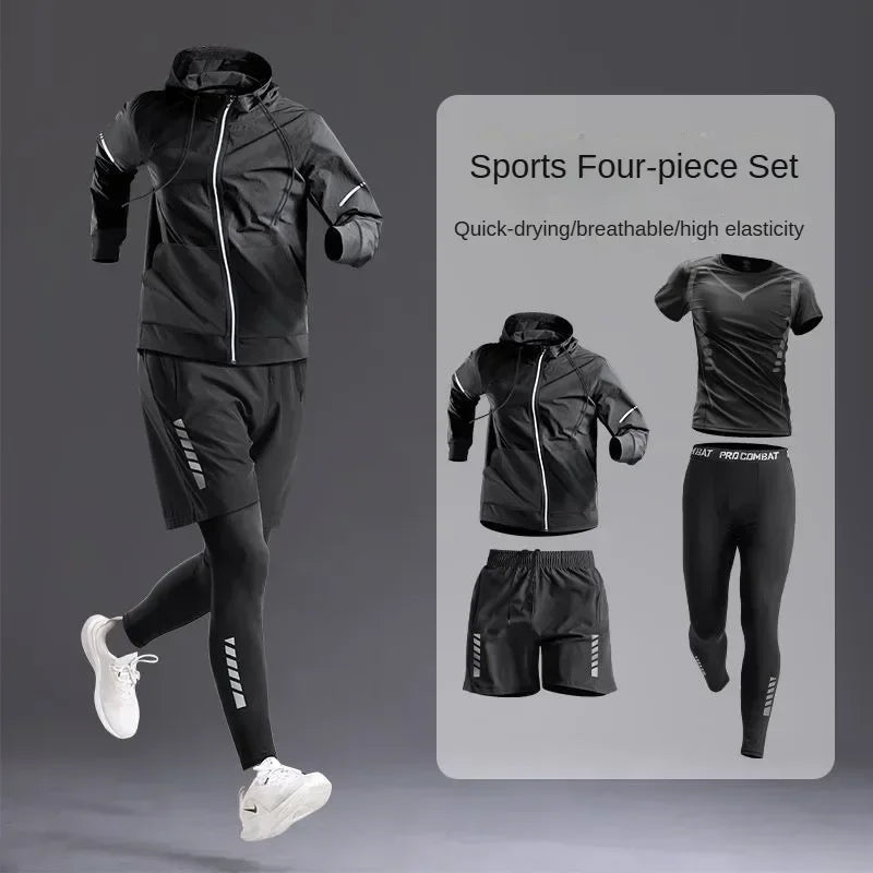Novo terno esportivo masculino 1-5 pçs terno para todas as estações correndo ciclismo fitness roupas de secagem rápida jogging treinamento conjunto de terno de pista masculino