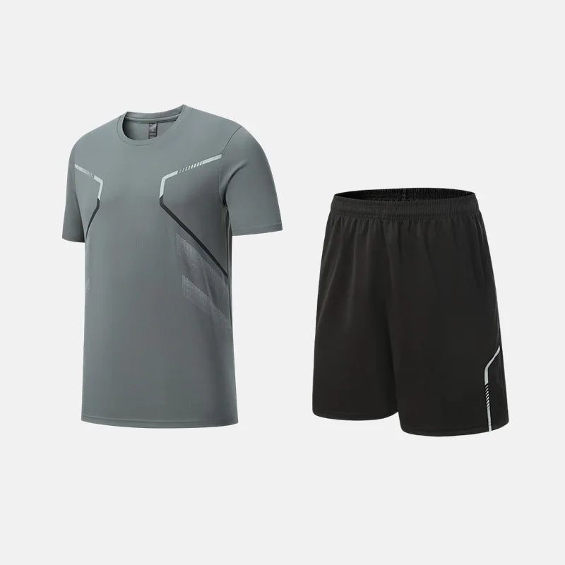 Roupas de Fitness em Tecido de Seda Gelada, Camiseta de Secagem Rápida para Homens, Conjunto de Camiseta de Manga Curta e Shorts para Treino Esportivo