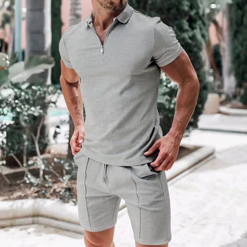 POLO de Manga Curta Elegante Conjunto Casual Streetwear