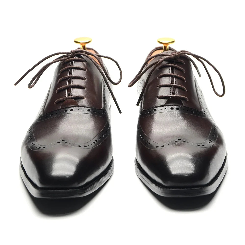 Sapatos de couro genuíno brogue marrom escuro