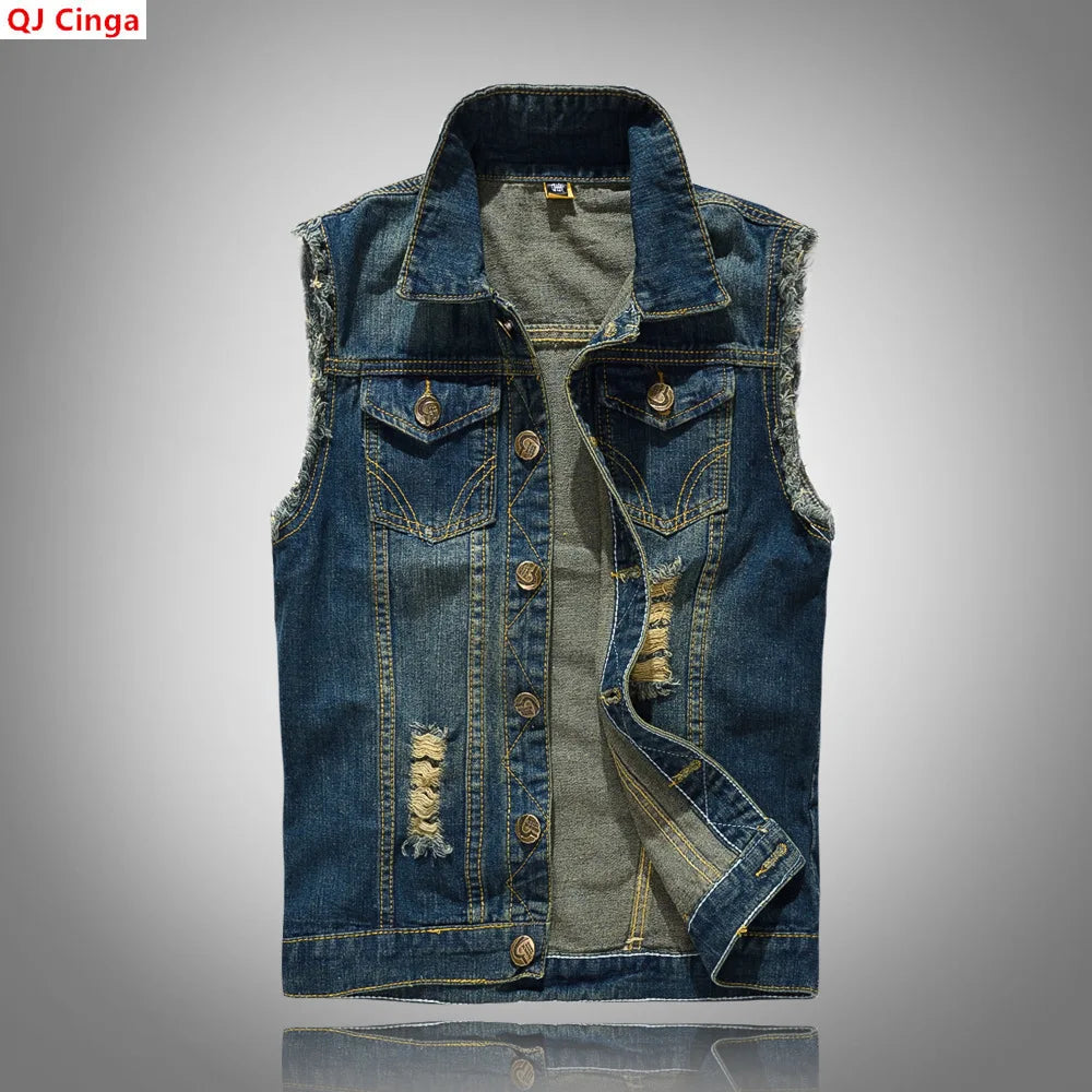 Colete Jeans com Gola Entalhada