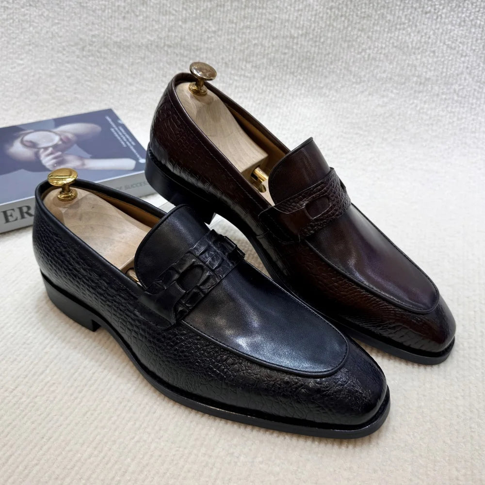 Sapatos Sociais de Couro Legítimo com Estampa de Crocodilo