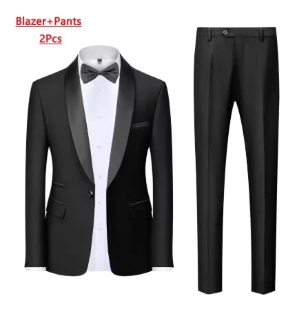 Preto masculino outono festa de casamento três peças conjunto tamanho grande masculino blazer casaco calças e colete moda fino ajuste terno