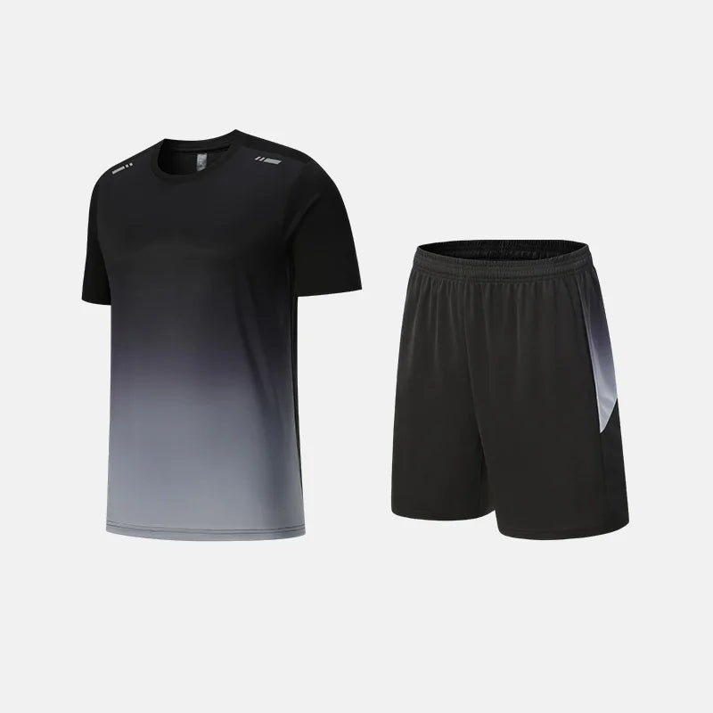 Roupas de Fitness em Tecido de Seda Gelada, Camiseta de Secagem Rápida para Homens, Conjunto de Camiseta de Manga Curta e Shorts para Treino Esportivo