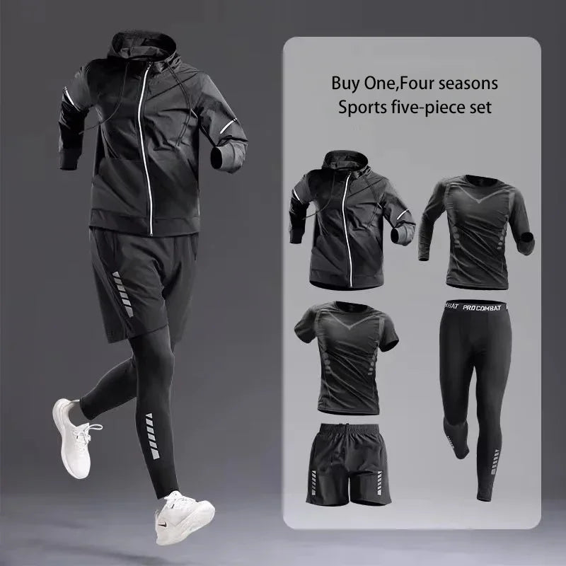 Novo terno esportivo masculino 1-5 pçs terno para todas as estações correndo ciclismo fitness roupas de secagem rápida jogging treinamento conjunto de terno de pista masculino