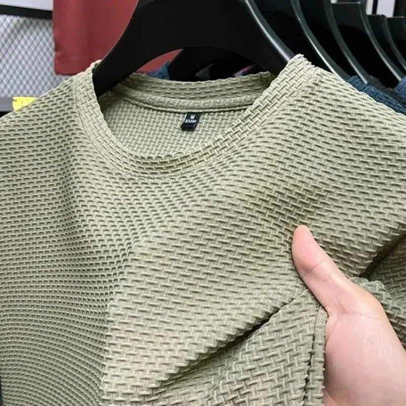 Camiseta de verão em malha de bambu e seda gelada